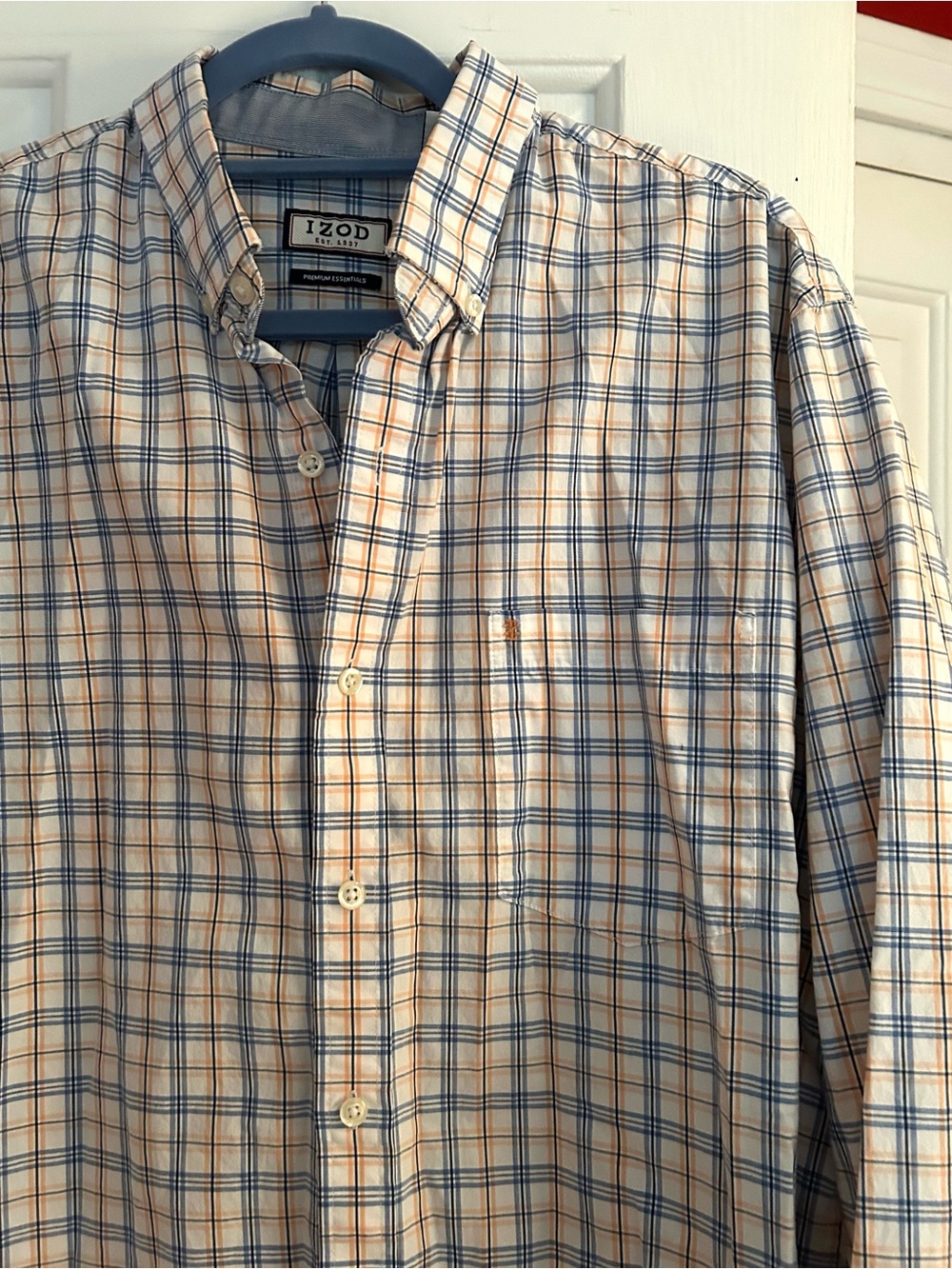 Izod Men's Blue and Tan Plaid Button-Down Shirt